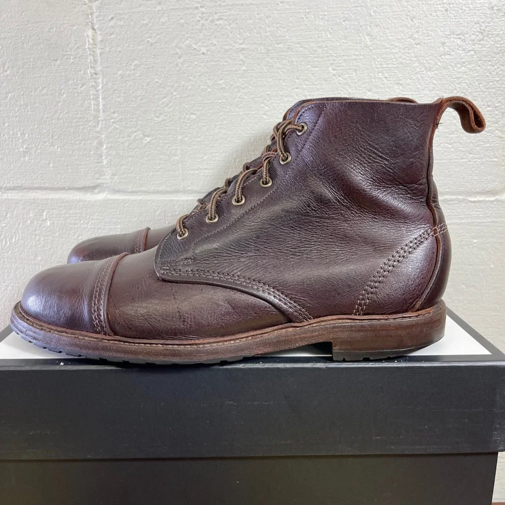 Allen Edmonds Normandy Brown Kudu Leather Cap Toe Boots Lace up Men's 11 D